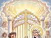 A man is standing outside the gates of Heaven