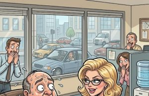 The pretty secretary came in late for work