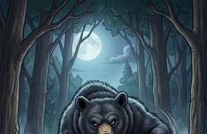 Two campers are walking through the forest