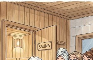 Four women were relaxing in a sauna