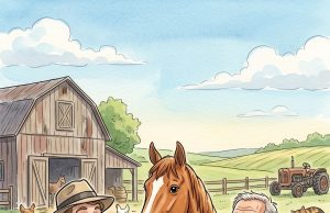 The American tourist passed by a farm and saw a beautiful horse.