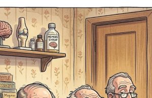 Three elderly men are at the doctors office