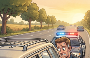 An old lady was pulled over by a cop for speeding on the highway.