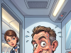 A man was on an aeroplane, and waiting for the men’s toilet.